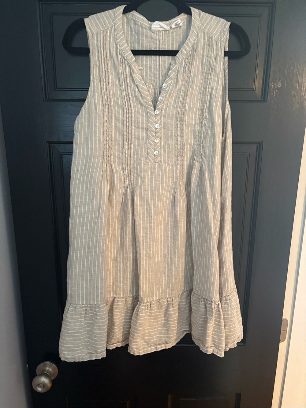 Lucky Brand Sleeveless Striped Cotton Tunic Dress in Beige and White